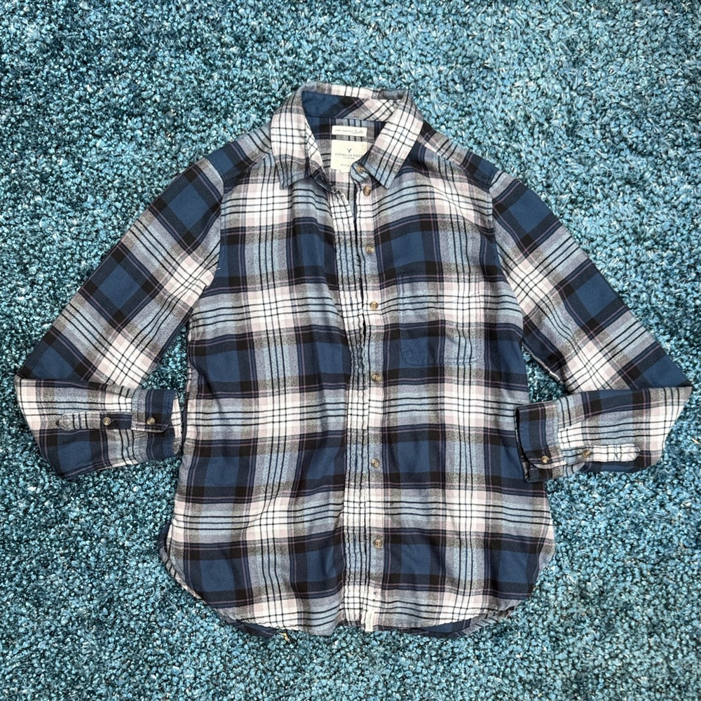American Eagle Outfitters Women’s Plaid Shirt - Navy, White, Purple